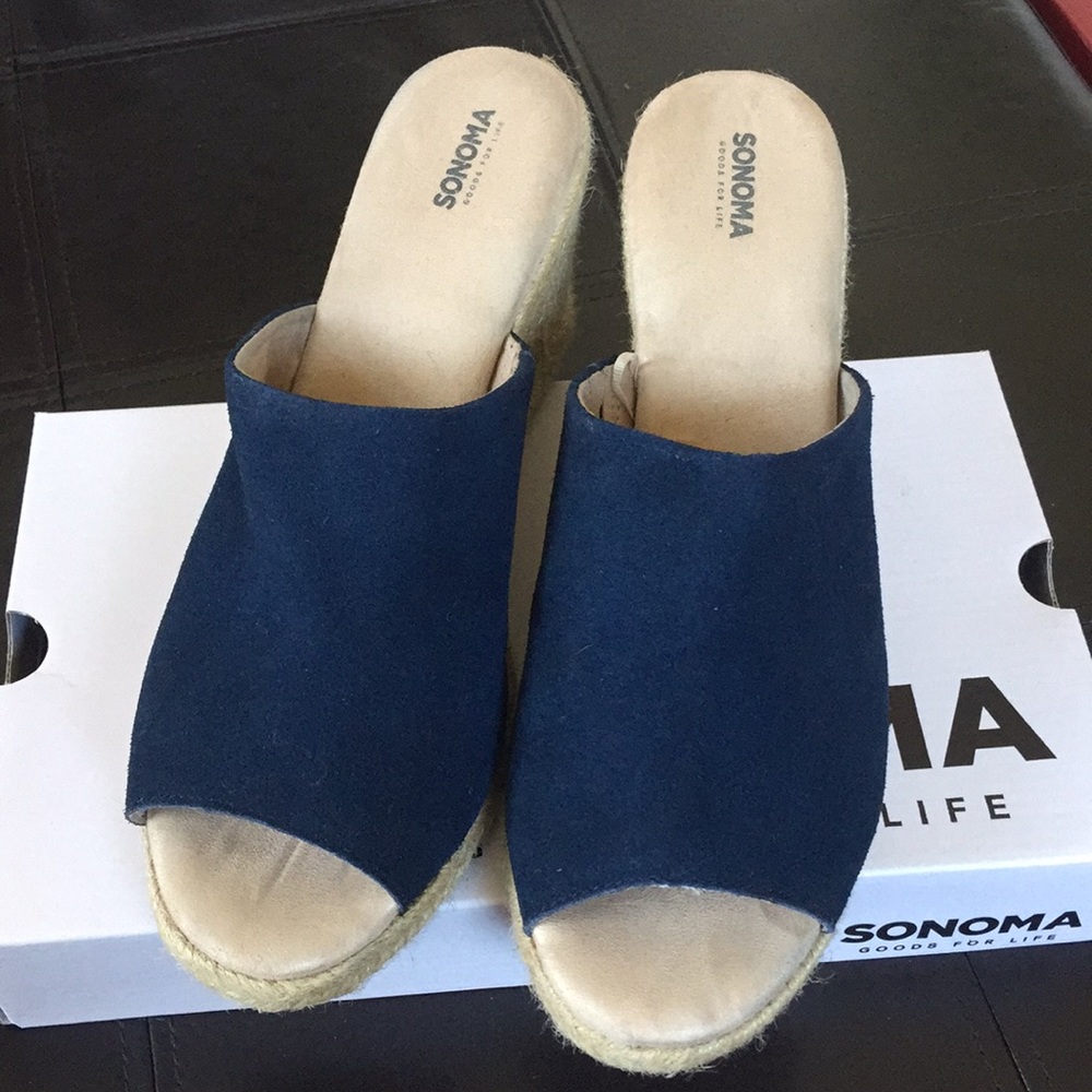 Sonoma Suede Blue Wedge Sandals